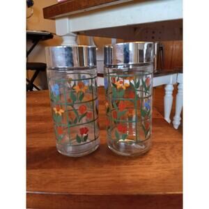 Vintage Nina Glass Salt & Pepper Shakers Painted on Flower Design